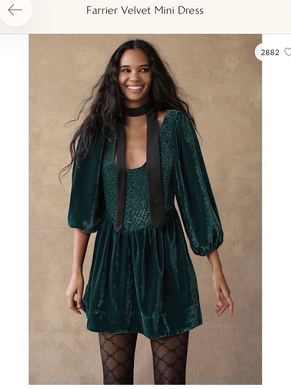 Free People Pine Green Farrier Velvet Mini Dress with Smocked Bodice and Pockets